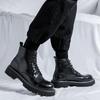 Fashion Men PU Mid Top Lace Up Thick Sole Denim Boots Fashion Side Zipper Round Head Comfortable Classic Business Casual Boots