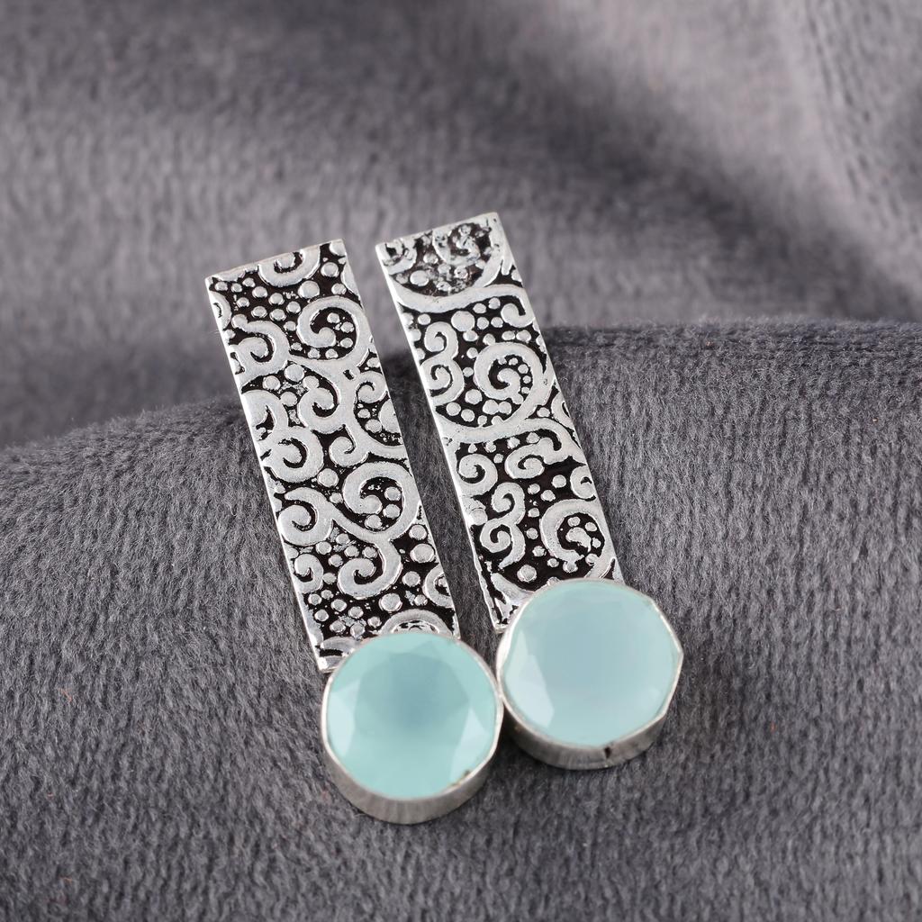 Bijuterii cu Piatră Prețioasă Calcedonie Acvamarină, Cercei din Argint Sterling 925 Masiv, Cercei Superbi din Argint Făcuți Manual, Pentru Cadou de Ziua Recunoștinței