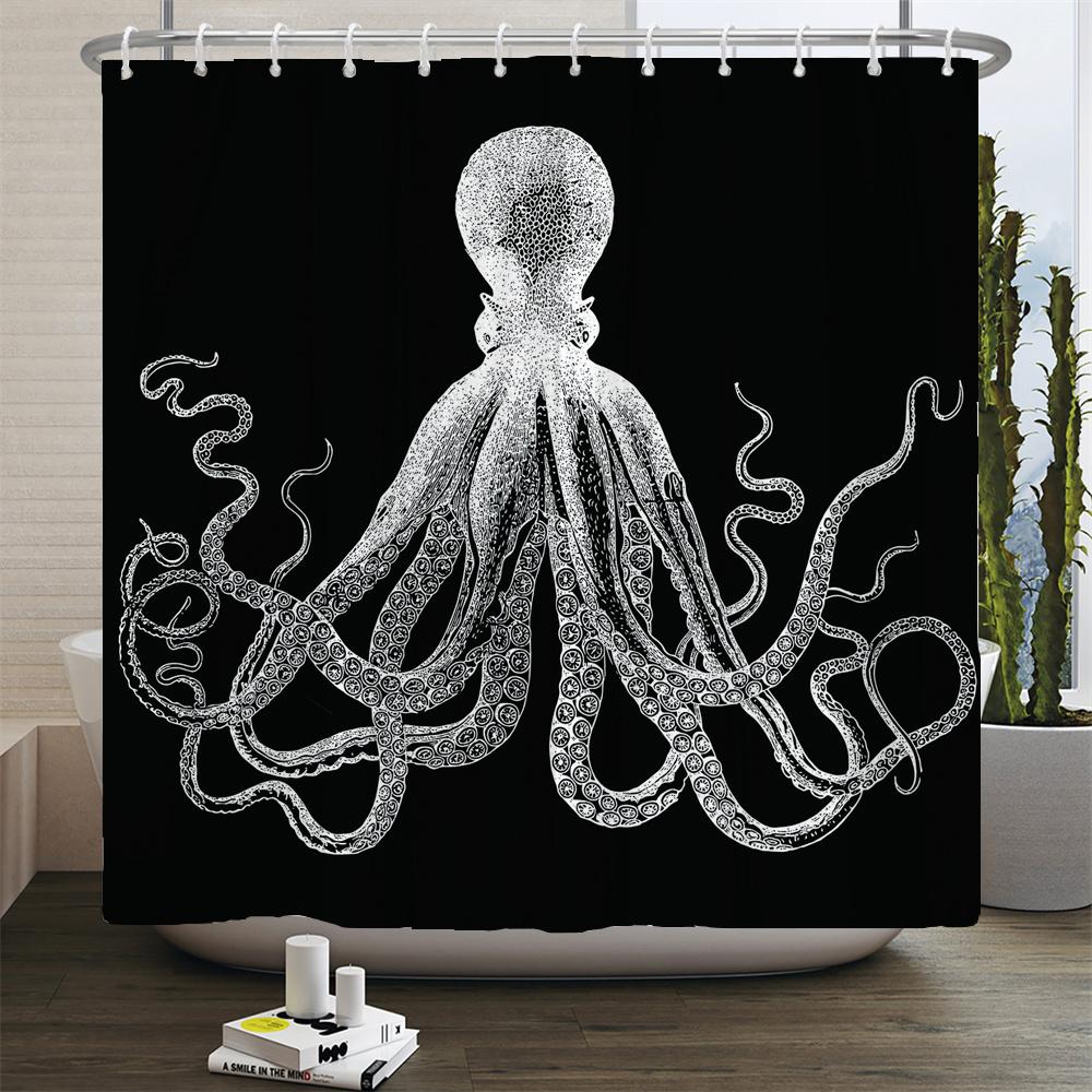 Funny Art Octopus Printed Shower Curtain Washable Curtain With Hook Bathroom Decorative Curtain 3D Shower Curtains 300*180Cm
