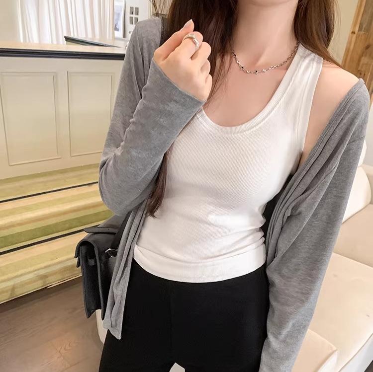 

Тонкий серый женский кардиган 2026: Вязаная кофта с длинным рукавом в корейском стиле для весны и осени XL [58-63 kg] серый