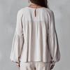 Casual Sweet V Neck Puff Sleeve Pleated Long Sleeve Women Shirt Top