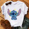 Casual Cartoon Lovable Lilo Stitch Pattern Unisexs Tshirt Summer Loose Top 90 S O Collar White Unisexs Short Sleeve