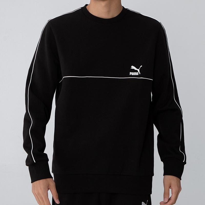 PUMA Clsx Piped Crew Tr Logo Printing Round Neck Sports Pullover Black Men's 534157-01