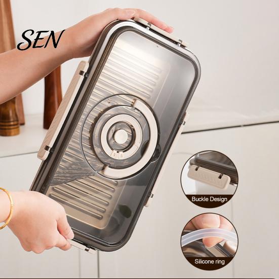 Portable Picnic Food Box Airtight Stainless Steel Bread Storage Box, Clear Lid And Date Recording Multi Purpose Dry Keeper Knob Keeper, Large