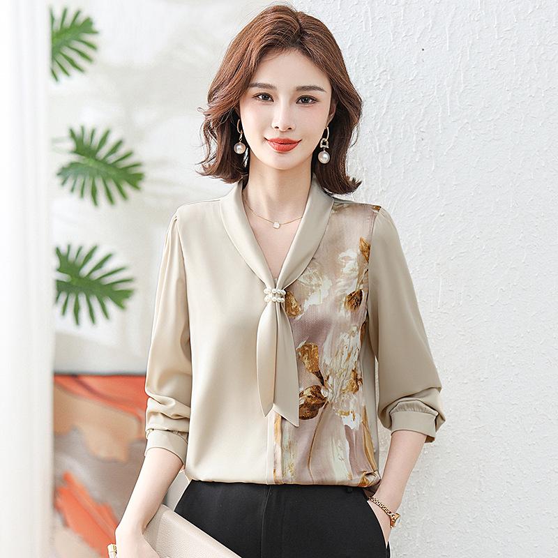 2025 Chic Chiffon Blouse for Middle-Aged & Elderly Women - Stylish Spring/Summer Base Layer Top