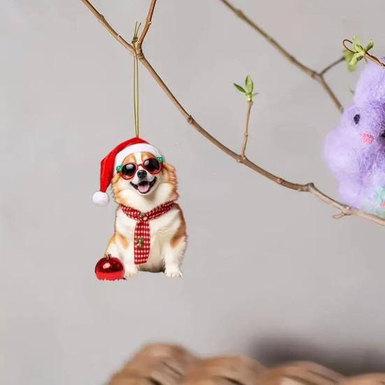 2D Flat Puppy Ornament for Keys Crown Dog Acrylic Keychain, Backpack Cute Pet Key Ring Friends Charm, Animal Hanging with Lanyard Transparent