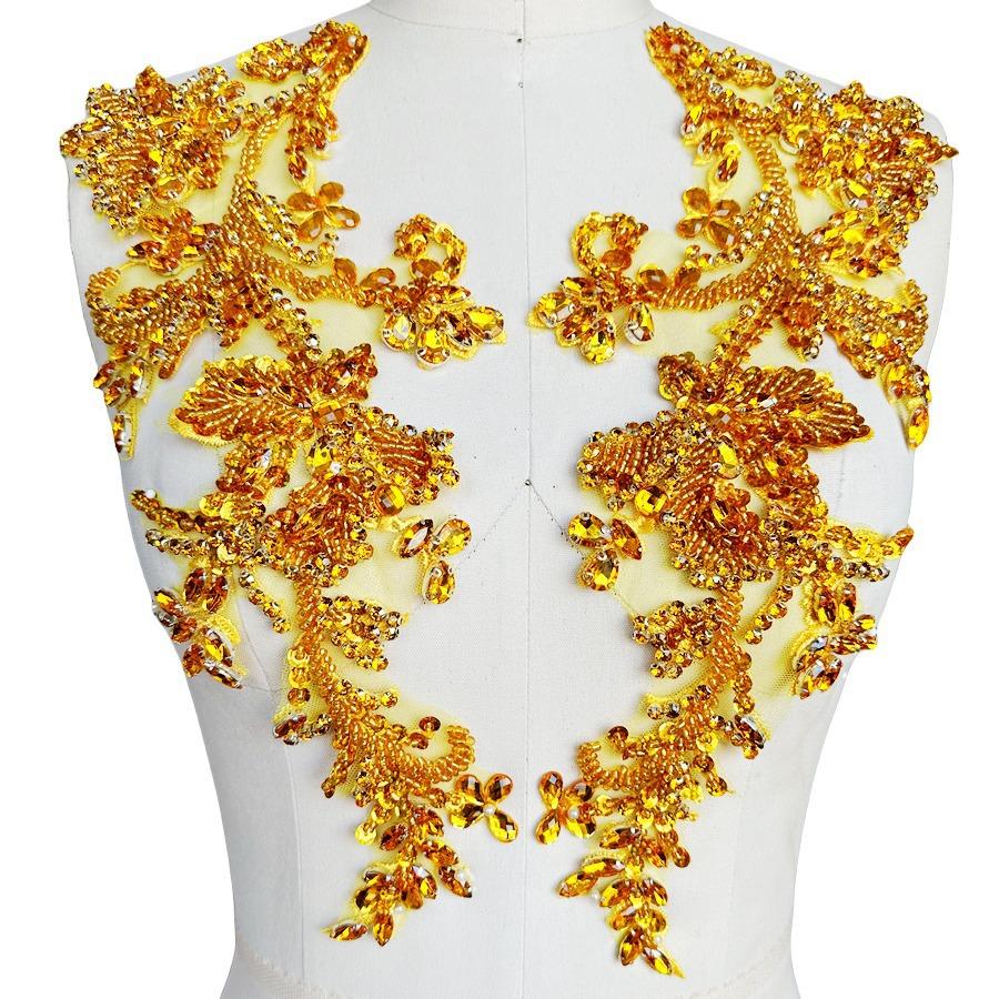 Handmade Vintage & Sexy Diamond Pattern Lace Applique 3D 3D Beaded Patches for Garment Dress Accessories Made From Mesh Fabric