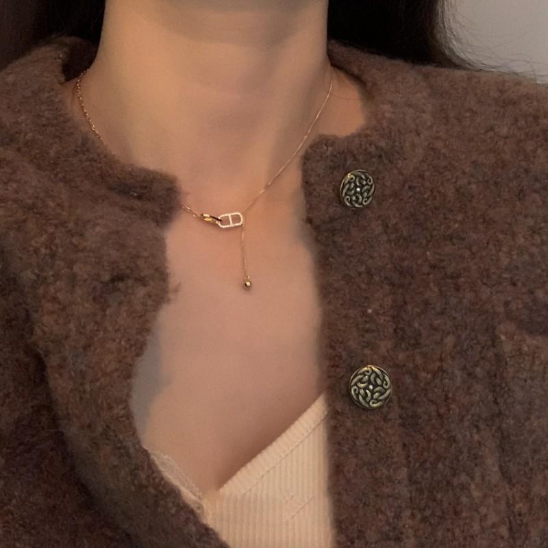 18K Gold Plated Pig Nose Necklace Women Simple Korean Style Ins Cold Fashion Clavicle Chain