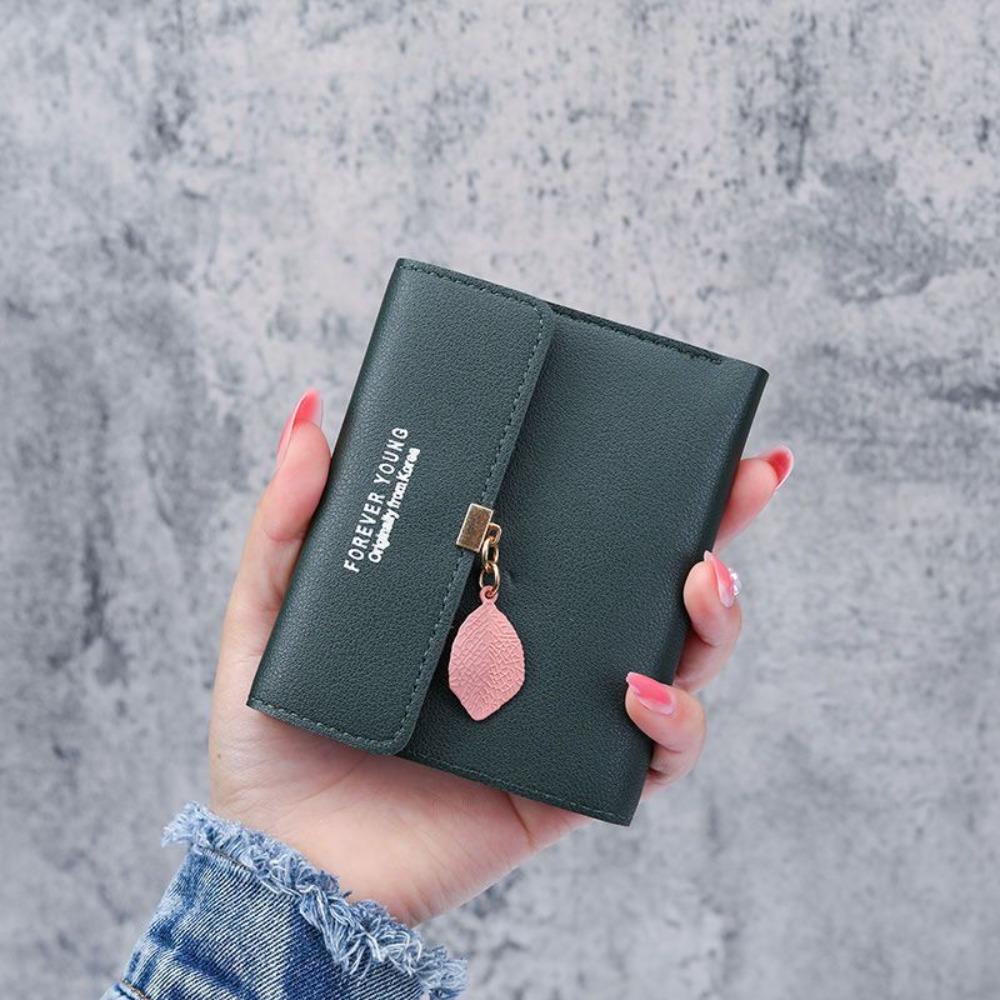 Fashion PU Leather Women Short Wallet Multi-Cards Leaf Tassels Slim Small Wallet Hasp Design Card Bag Holder Women Girls