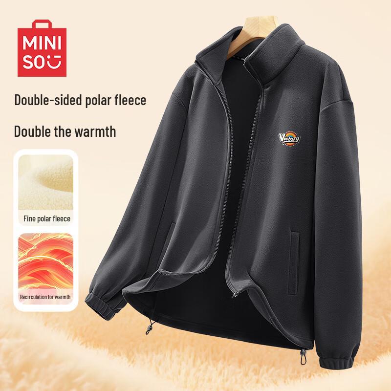 MINISO Men's Winter Stand-Collar Fleece Lined Jacket