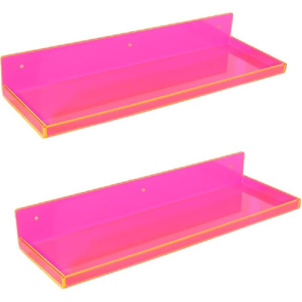 Floating Shelves for Wall Bedroom Bathroom Kitchen Plants Acrylic Floating Shelf 16.5X5.5   Heavy Duty Adhesive No Drill, Pack of 2, Neon Pink