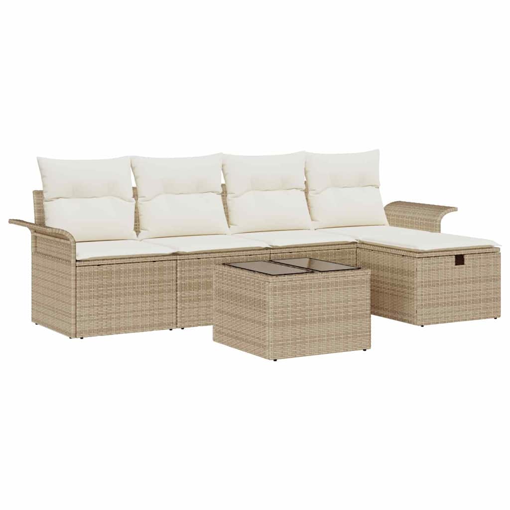 Garden Sofa Set with Cushions 6 Pcs Beige and Cream Poly Rattan