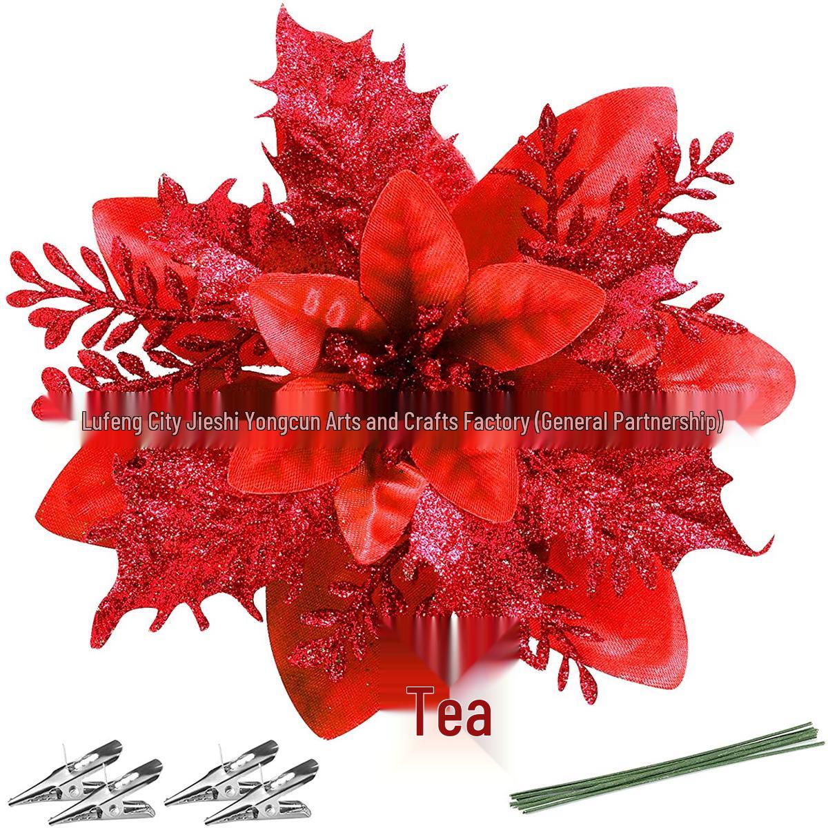 

14СМ Золотой Глиттер Рождественский Цветок Украшение Гирлянда для Елок 14CM Flower Only (Extra charge for clips and rods) красный