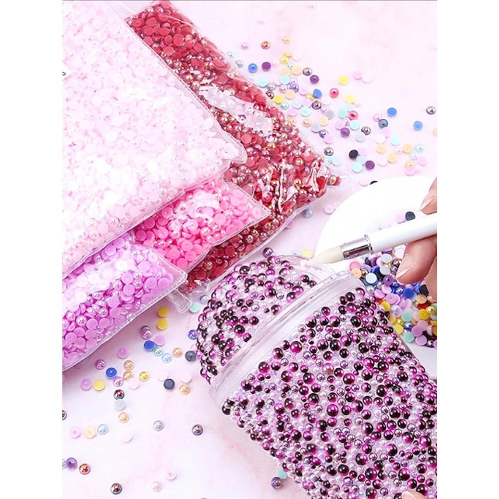 1000pcs 2-8mm Mix, Nice AB, Non-AB, Rainbow Colors Flat Back Half Round Pearls, Multi Colors Crystal Gems Non Hot Fix DMC Jewelry Rhinestones