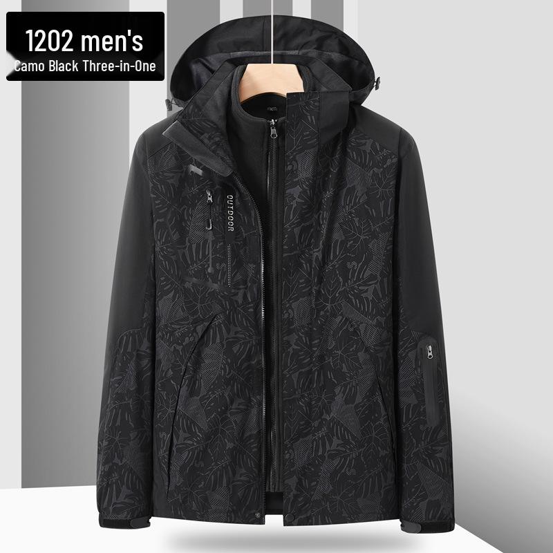 Unisex Water-Repellent 3-in-1 Jacket with Detachable Layers, Velvet Lining, Windproof & Waterproof for Autumn/Winter.