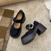 Höhenzunahme Frühling 2025 Plateau kleine Lederschuhe Damen schwarz Französische neue High Heels kleiner dicker Absatz Mary Jane Schuhe