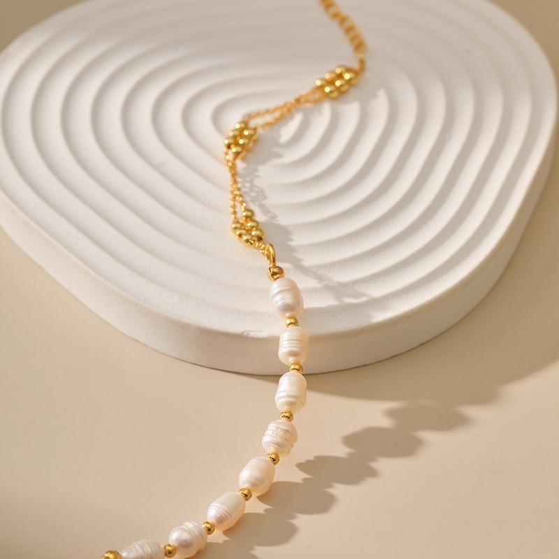 Double Layer Natural Freshwater Pearl Handmade Copper Chain Bracelet For Women