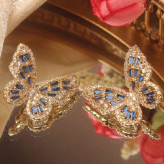 

Ювелирные изделия серьги-гвоздики с кубическим цирконием ААА и крыльями бабочки, позолоченные 14 карат