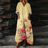 Luźna Sukienka Kaftan z Dekoltem V i Kwiatowym Wzorem z Kieszeniami Długi Rękaw Codzienna Sukienka Maxi dla Kobiet Wygodny Design