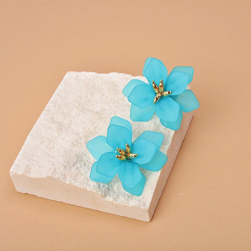 

Милые красочные акриловые серьги-гвоздики с цветами в винтажном богемном стиле, подходящие для женщин, повседневные серьги-гвоздики синий