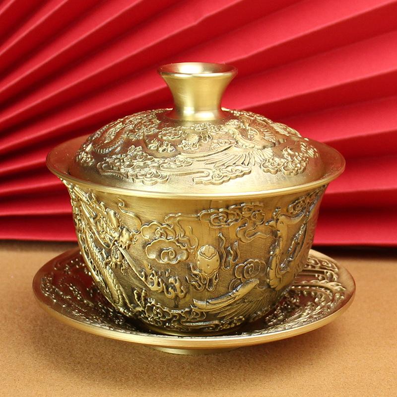 

Brass Dragon and Phoenix Chengxiang Teacup Office Tea Table Pure Copper Dragon and Phoenix Ornament Crafts Stall Copper Gifts