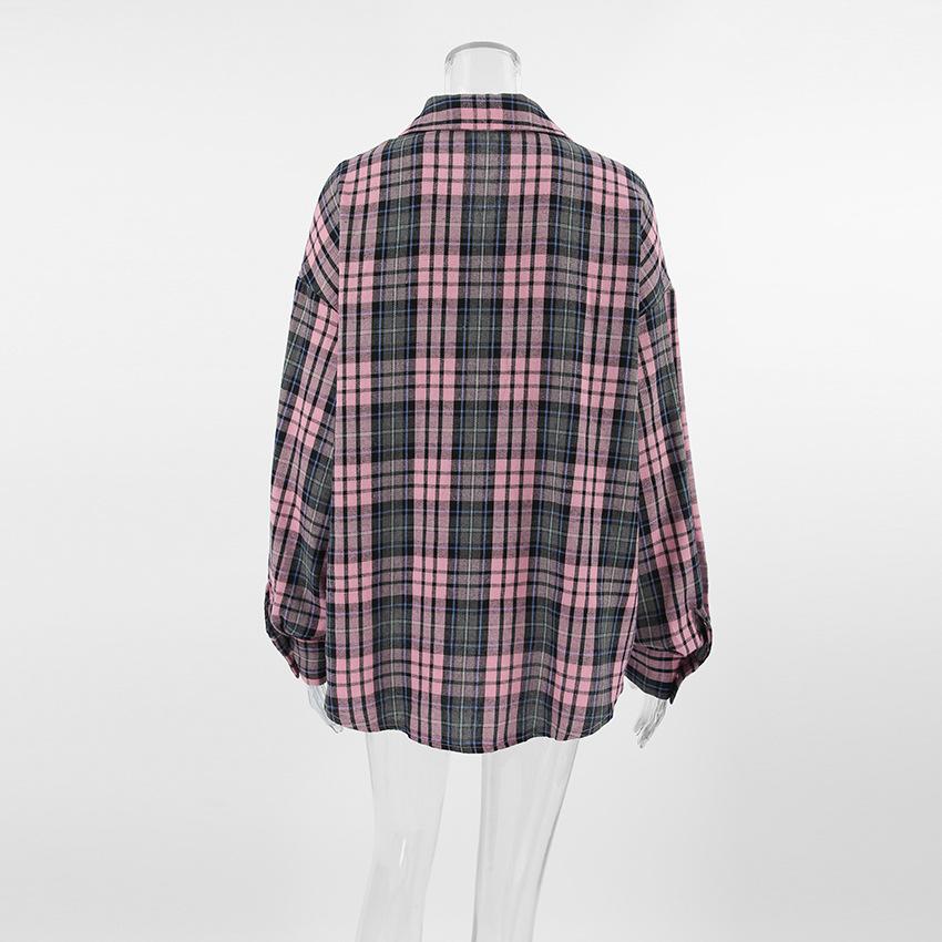 Autumn Fashion Wear Minimalist Loose Lapel Shirt Russian Classic Plaid Long-sleeved Shirt Women's Clothing