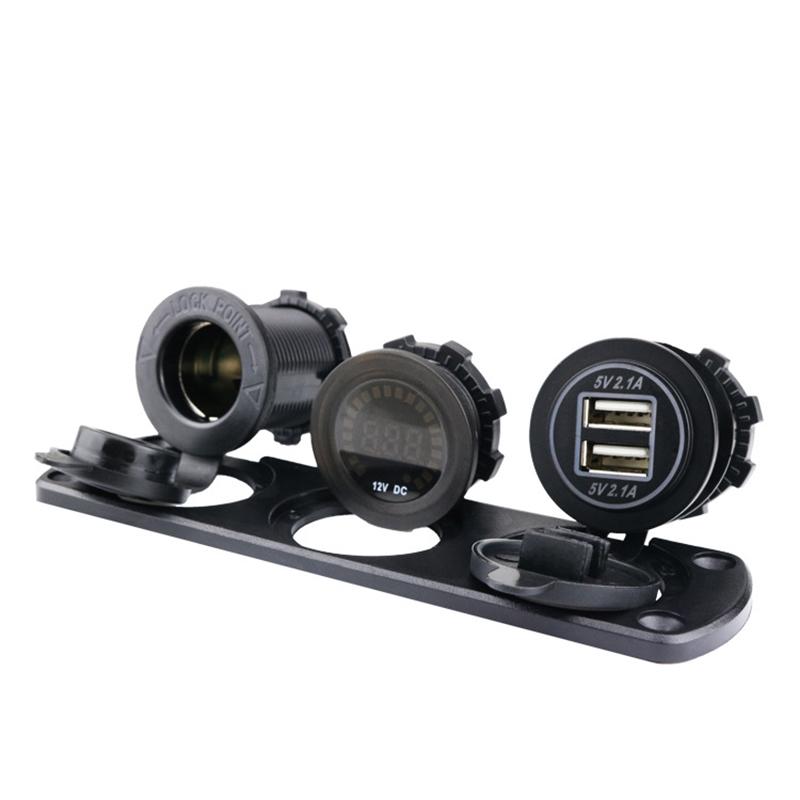 Wasserdichte 12V 3 Löcher Panel Dual USB Auto Ladegerät Steckdose Bunte Bildschirm Voltmeter Kombination Zubehör