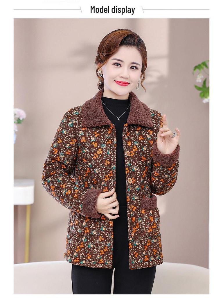 Hengyuanxiang Women's Winter Pajama Set: Cotton Padded Jacket & Pants with Velvet Lining for Middle-Aged and Elderly