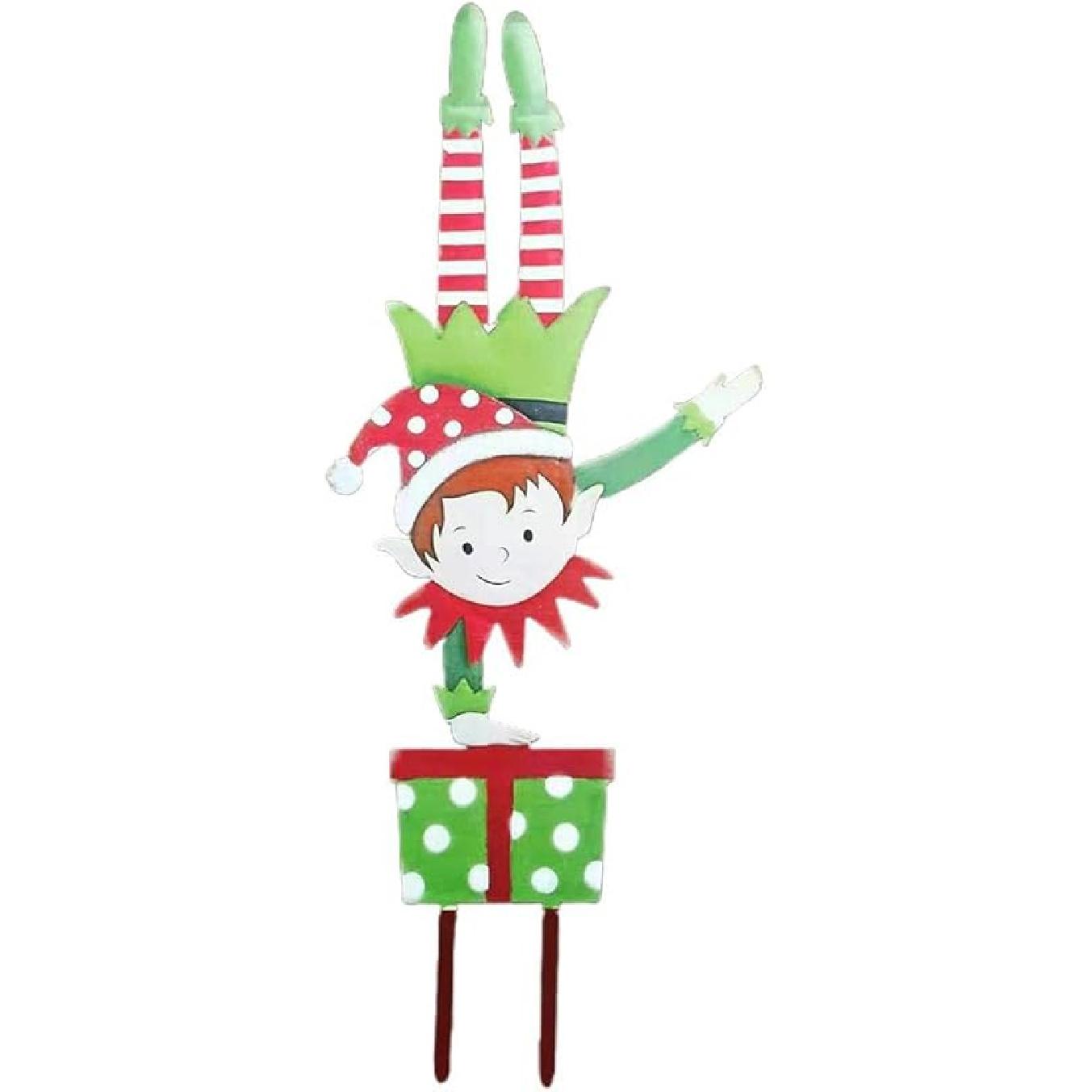 Christmas Elf Garden Stake - Holiday Yard Decoration - Christmas Metal Gnome Garden Stake Wrought Iron Elves Ornament Yard Sign Decor Outdoor Holiday Christmas Elf 1