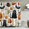 Halloween-themed shower curtain featuring spooky ghosts and ghouls perfect for your haunted house!