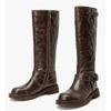 Fashion Autumn Winter Retro Belt Buckle Black Brown Low Heel Knee High Boots New Fashion Show Styles Commuting Shopping Women Shoes 43