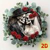 Vintage Metal Wall Art Skeleton Couple Floral Decor for Halloween Day of the Dead Home Bar Restaurant Office Gift