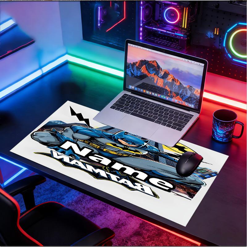 Custom Name Personalized Batman Pattern Mousepad, Laptop PC Desk Mat, Decorative Desk Mat for Home Keyboard Pad Gift