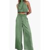 Ladies Two Piece Pants Sets Ladies Outfit Silk Pleated Texture Sleeveless Top Wide Leg Pants Set Summer Matching Sets