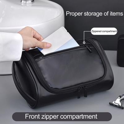 Trousse de Toilette Imperméable pour Homme en Similicuir Sac de Voyage pour Articles de Toilette avec Multiples Poches Organiseur pour Accessoires de Rasage