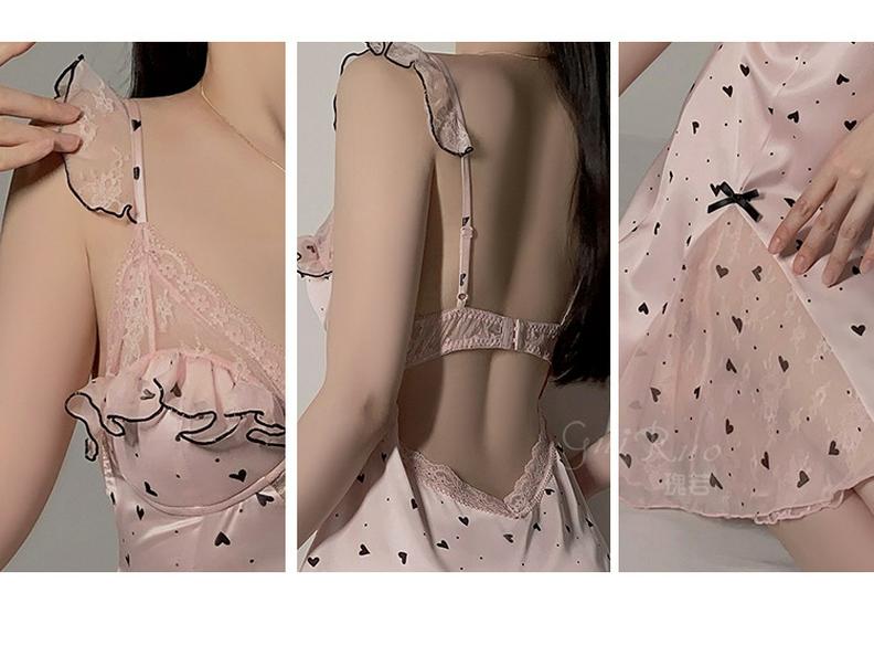 Krajková noční košile Guiruo Deep V s vycpanou podprsenkou – dámská nadměrná velikost 