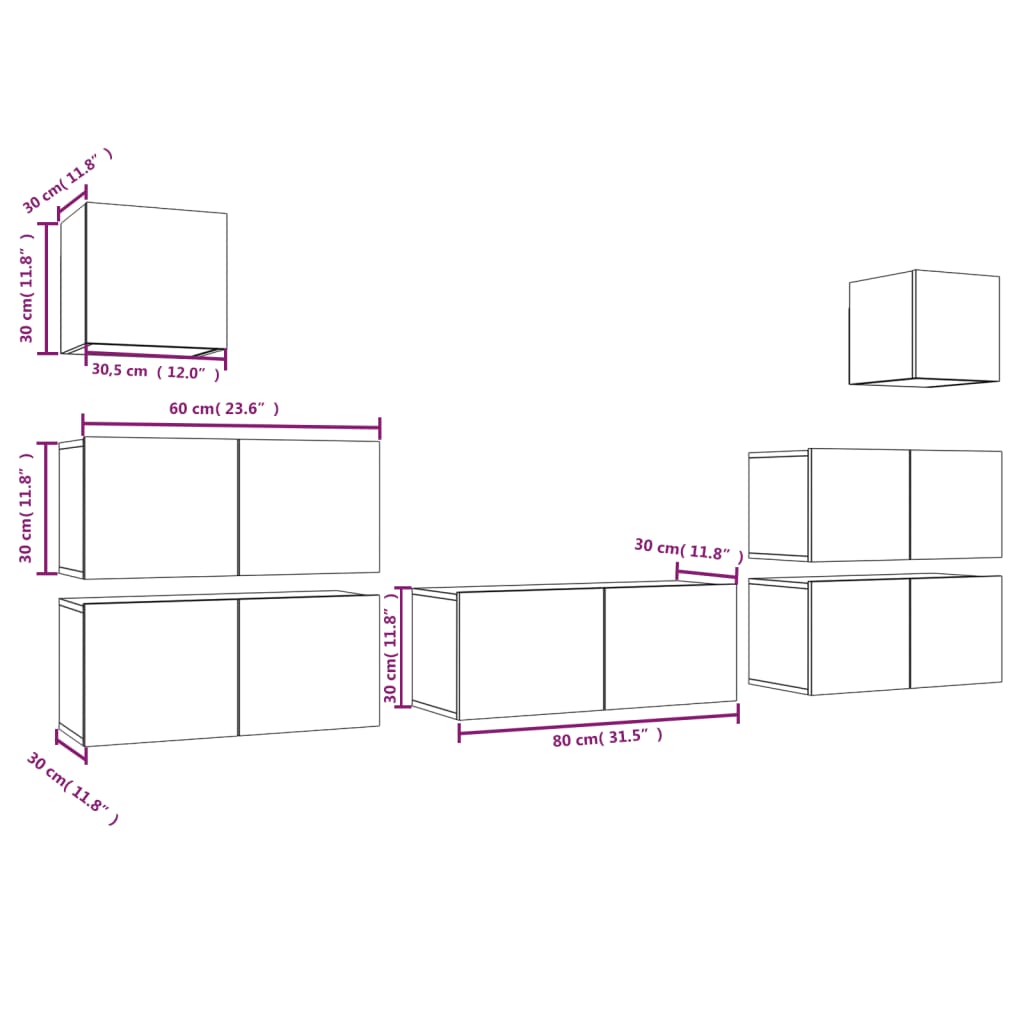 7 Piece TV Cabinet Set Smoked Oak Effect Particleboard