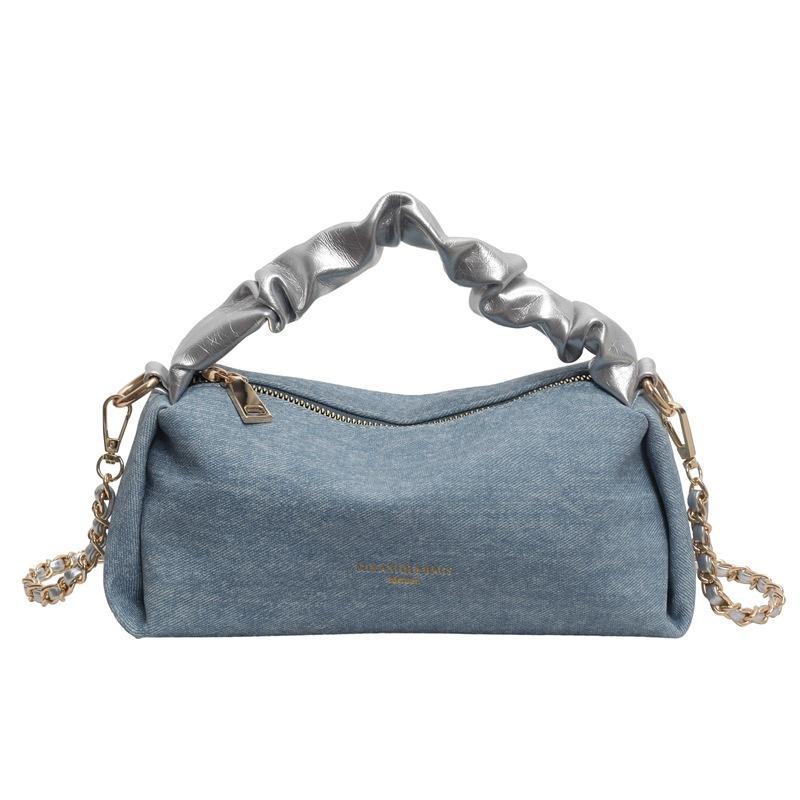 

Джинсовая сумка женская летняя новая модная нишевая дизайнерская сумка-мессенджер на цепочке плиссированная портативная сумка-багет серебряный