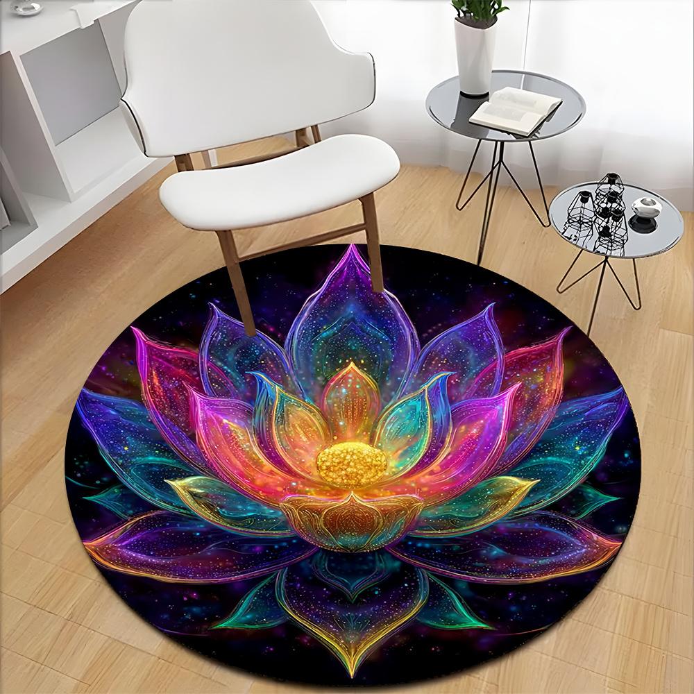 

Lotus Flower Round Rug Non-Slip Machine Washable Floor Mat 2D Flat Polyester Area Rug for Living Room Bedroom Outdoor Decor 60X60cm