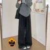 High-Waisted Fleece-Lined Plaid Wide-Leg Pants for Women, 150 Petite, Slimming Casual Autumn/Winter Wear