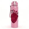 1PC Human Heart Floral Print 750ml Color Plastic Sports Water Bottle Leakproof Flip Straw Lid Suitable for Sports Office Home Use