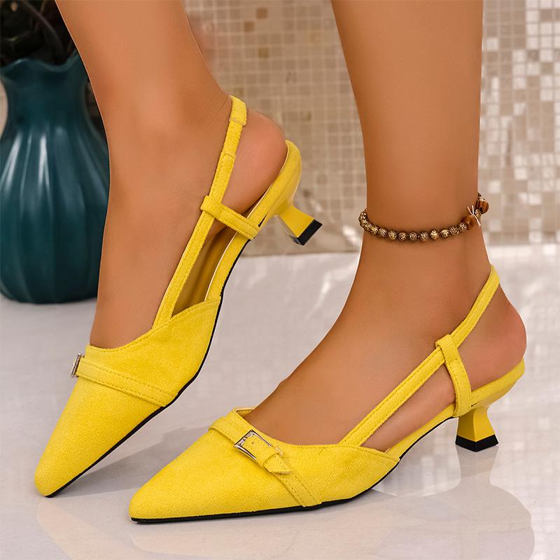 Fashion Fashion Yellow High Heels Sandals for Women Buckle Decor Pointed Toe Slippers 2025 Summer Light Slingback Thin Heeled Sandals