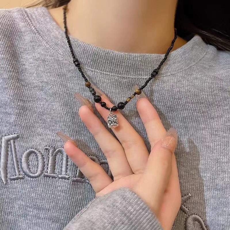 Black cat pink star beaded necklace female summer y2k hottie versatile accessories sweet cool collarbone chain