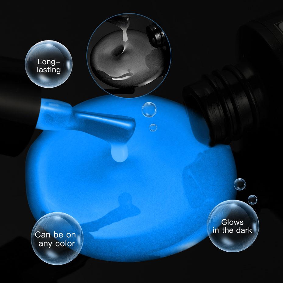 ROSALIND 7ml Glow Top Coat Gel Unha Polonês Azul Luminoso Top Coat Curado Por Lâmpada UV/LED