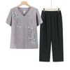 Summer Two-Piece Set for Middle-Aged and Elderly Women: Short-Sleeved T-shirt and Top.