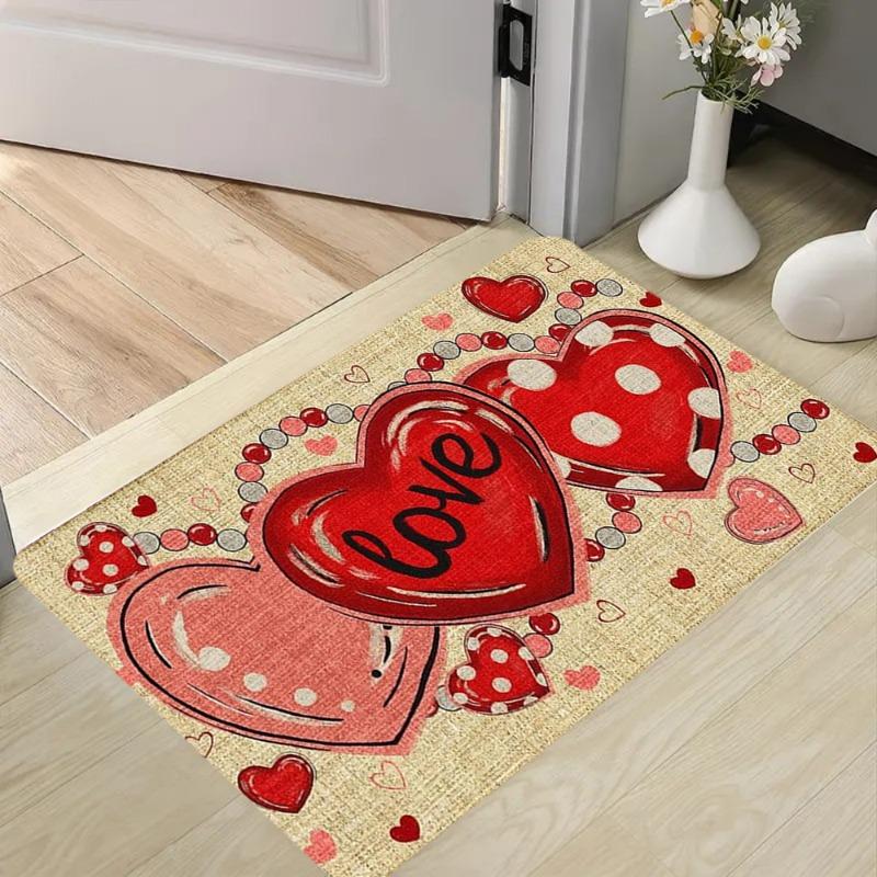 Love Heart Pattern Door Mat Romantic Letter Heart Entrance Carpet Soft Non-Slip Girly Valentine Home Decor Floor Rug for Hallway