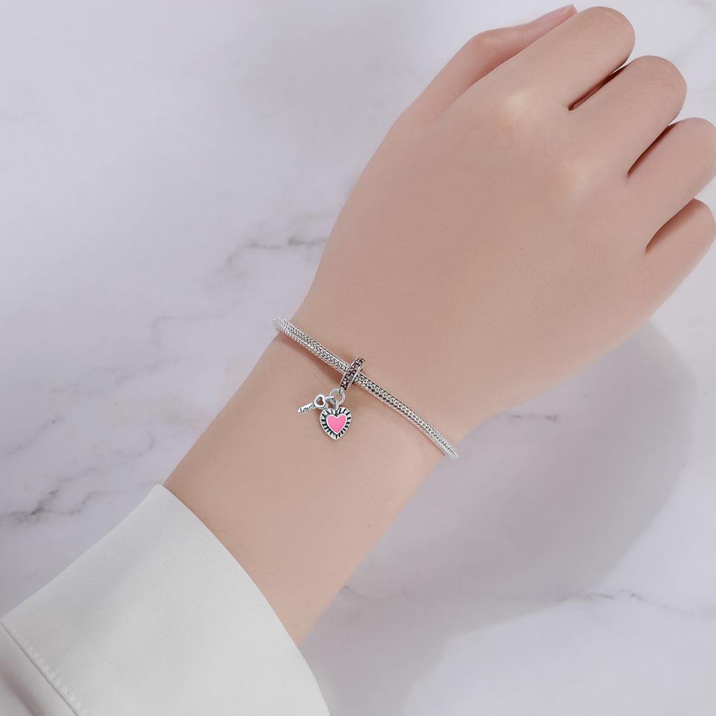 Beads Copper Charms Original Love Heart Key Pendant Beads Fit Bracelet Jewelry Diy Women Fine Gift Accessory