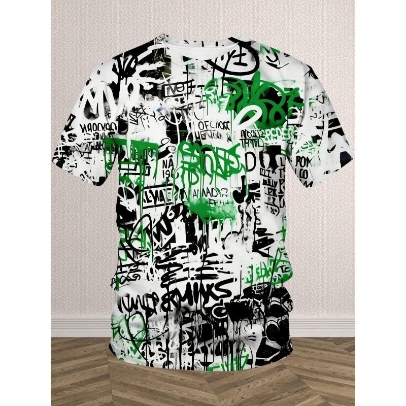 Men's Hip Hop Short Sleeve T-Shirt Bright Digital Printed Round Neck Casual T-Shirt