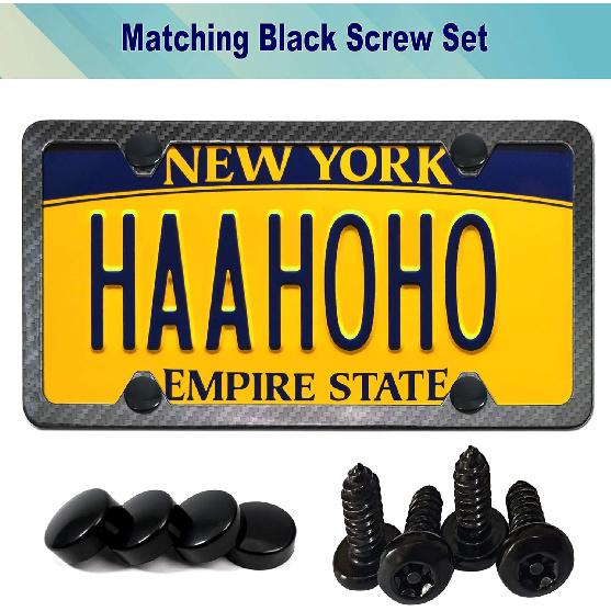 BGGTMO Black License Plate Screws- Stainless Steel Plate Mounting Hardware For Car Tag Frame, Anti-Theft Security Self-Tapping Screws Fit Front