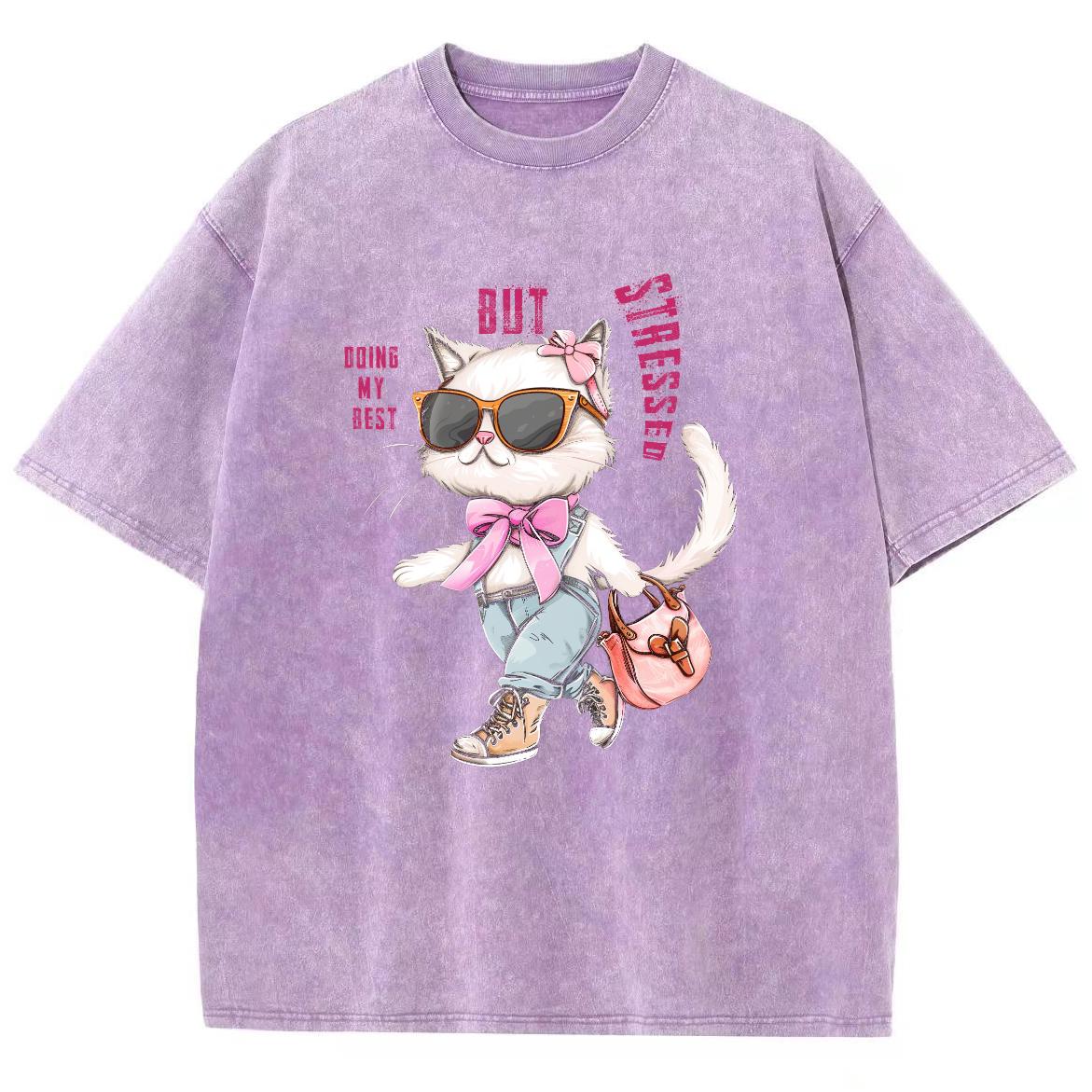 

Модная женская футболка из 100% хлопка с антропоморфным рисунком кошки, нормальный размер, свободная, эластичная, с коротким рукавом, милая 3XL
